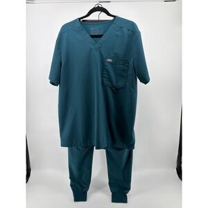 FIGS Scrub Set Catarina Top,  Zamora Bottoms In Green, Shirt (L) Pants (M) Tall